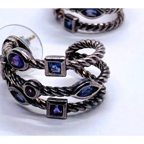 David Yurman 3 row Confetti Earrings Multi Stone 925 750 silver gold - Picture 5 of 8